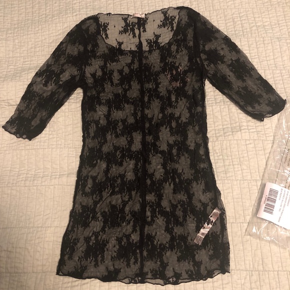 NWT Free People Black Shirt Lace Layered in Luxe Tee T-shirt T M Medium - Picture 2 of 8